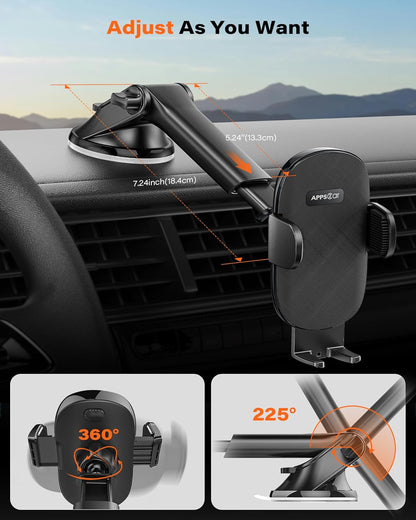 APPS2Car Car Phone Holder,Car Phone Holder Windscreen Mount,Universal Mobile Phone Holder for Cars Dashboard,360° Rotation Hands-Free in Car Phone Cradle,for iPhone 15/14/13/12/11 Samsung S21,etc
