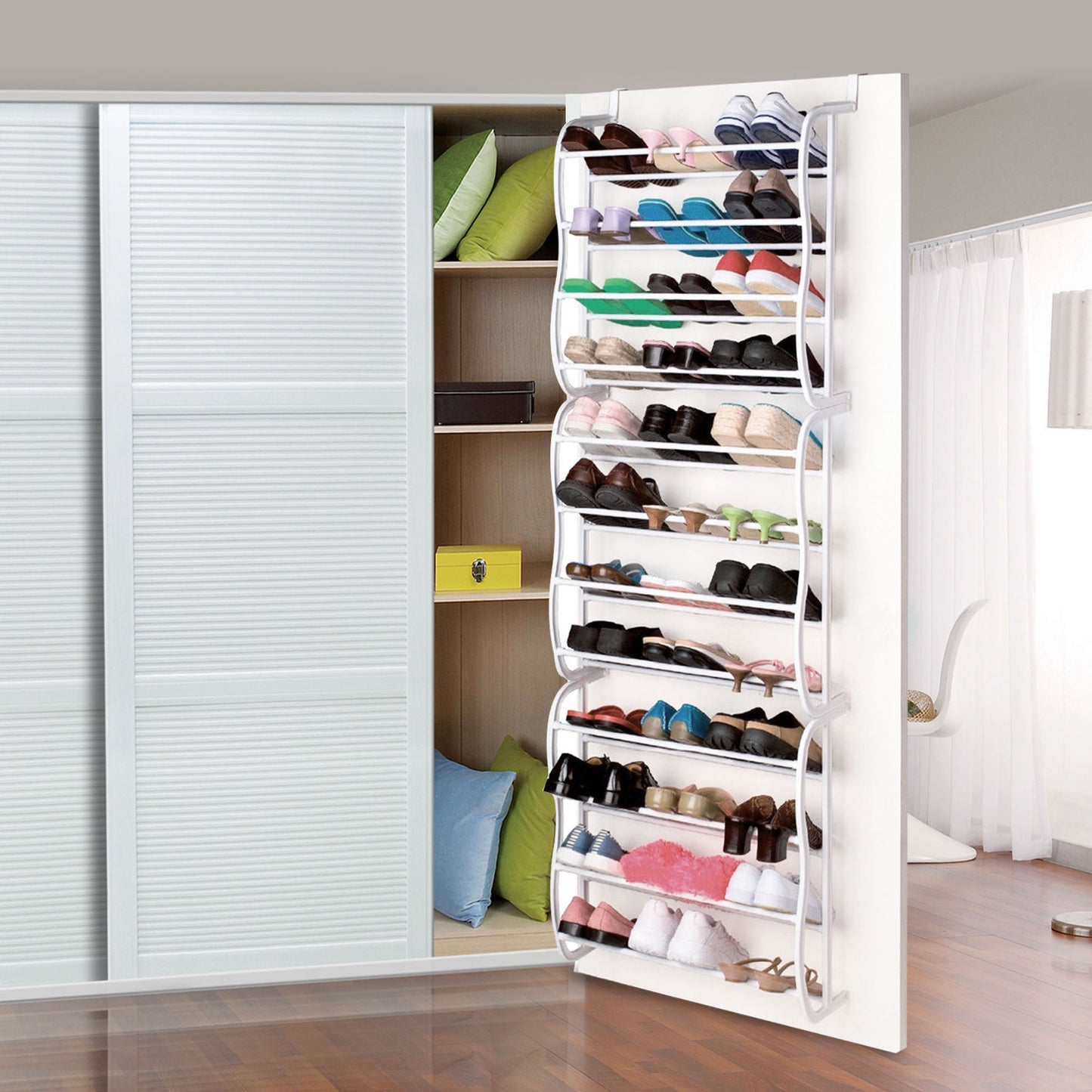 36 Pairs Over-The-Door Shoe Rack 12 Layers Wall Hanging Closet Shoe Organizer Storage Stand
