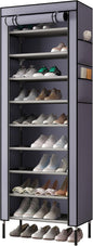 S203 10 Tiers 16mm Extra Thicken Poles Sturdy Shoe Cabinet Tower Storage Organizer Shoe Rack Stand 60 x 28 x 170cm with Extra Thicken 420D Oxford Fabric Dustproof Cover Hold Up To 30 Pairs