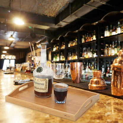 Vencier Bamboo Serving Trays - Set of 3 | Wooden Platters | Raised Edges & Lightweight | Perfect for Breakfast in Bed & Tea | Board with Handles