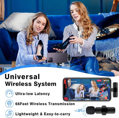 Wireless Microphone for iPhone, iPad, Cordless Lavalier Lapel Omnidirectional Condenser Recording Mic for Video Recording, Live Streaming, Interview Podcast Vlog YouTube Tiktok(2 Pack)
