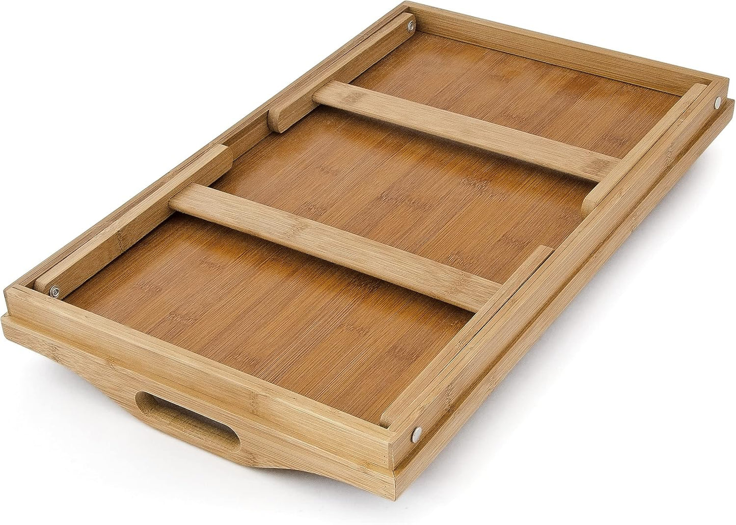 Relaxdays Bamboo Wooden Breakfast in Bed Tray, 50 x 30 x 23 cm Serving Tray With Folding Legs And Handles, Natural Brown