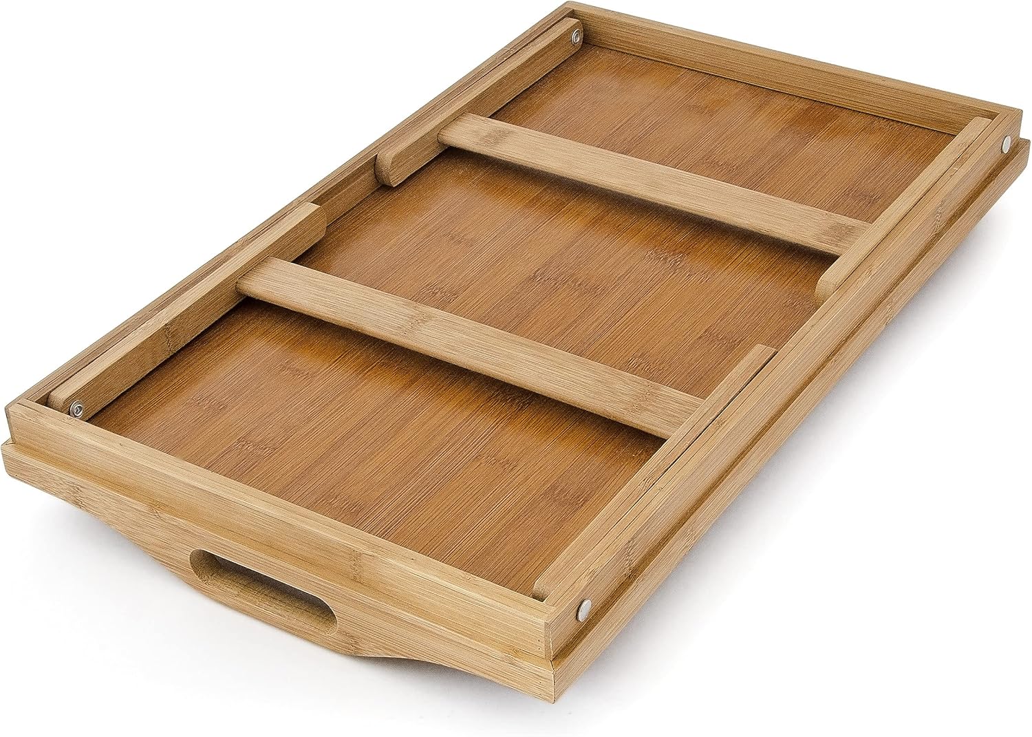 Relaxdays Bamboo Wooden Breakfast in Bed Tray, 50 x 30 x 23 cm Serving Tray With Folding Legs And Handles, Natural Brown