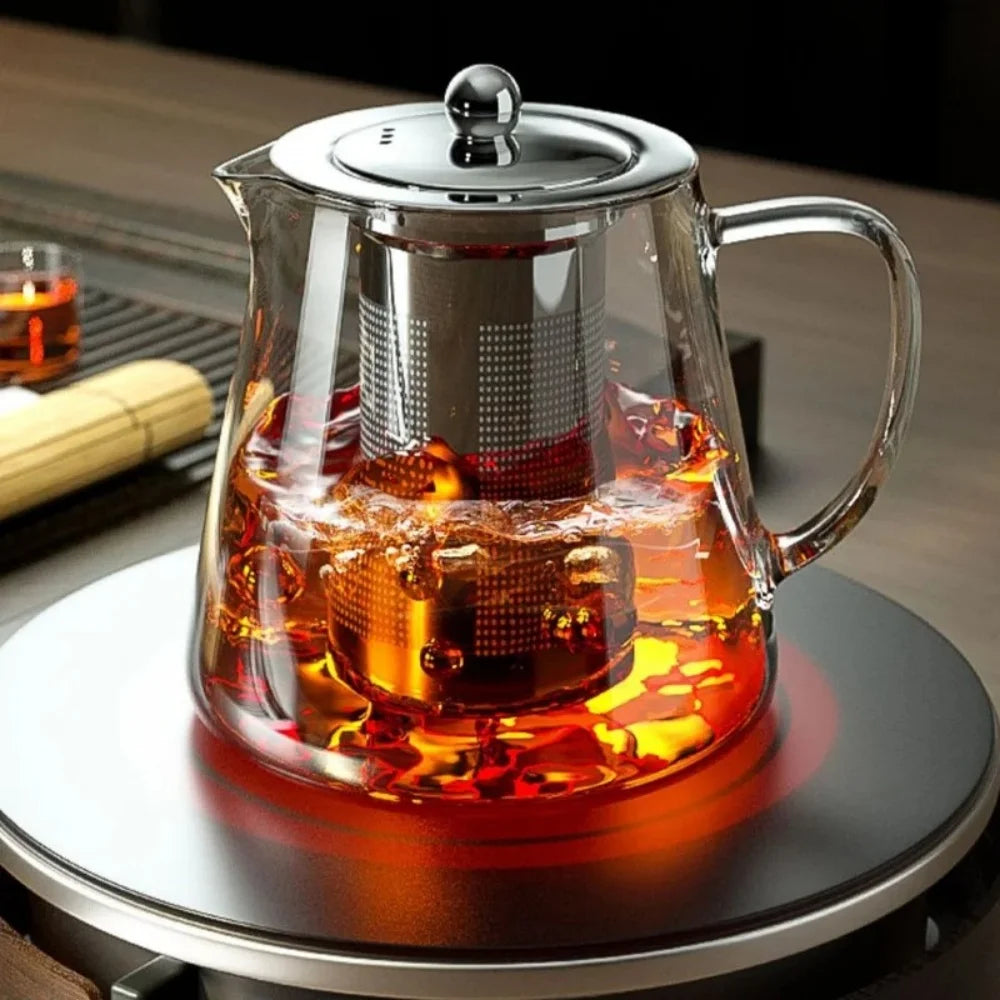 Heat Resistant 1pc Glass Teapot with Stainless Steel Tea Strainer Infuser Flower Kettle Kung Fu Teaware Set Puer Oolong Pot