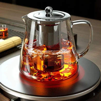 Heat Resistant 1pc Glass Teapot with Stainless Steel Tea Strainer Infuser Flower Kettle Kung Fu Teaware Set Puer Oolong Pot