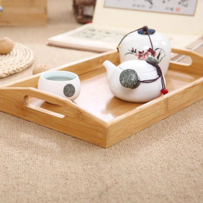 Bamboo Wooden Rectangular Tea Tray Solid Wood Tray Tea Cup Trays Stand Tray With Handle Wooden Hotel Dinner Plate Storage Tray