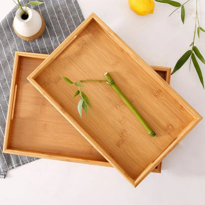 Bamboo Wooden Rectangular Tea Tray Solid Wood Tray Tea Cup Trays Stand Tray With Handle Wooden Hotel Dinner Plate Storage Tray
