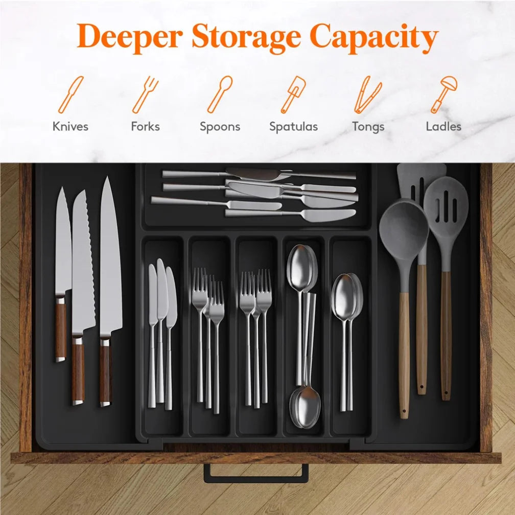 8 Grids Adjustable Kitchen Storage Organizer Tray – Plastic Multifunctional Drawer Organizer for Kitchen Counter Utensils