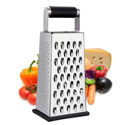 Stainless Steel Manual Cheese Grater 4-Sided Blades with Handle Vegetable Slicer Multifunctional Sharp Blades Garlic Mincer