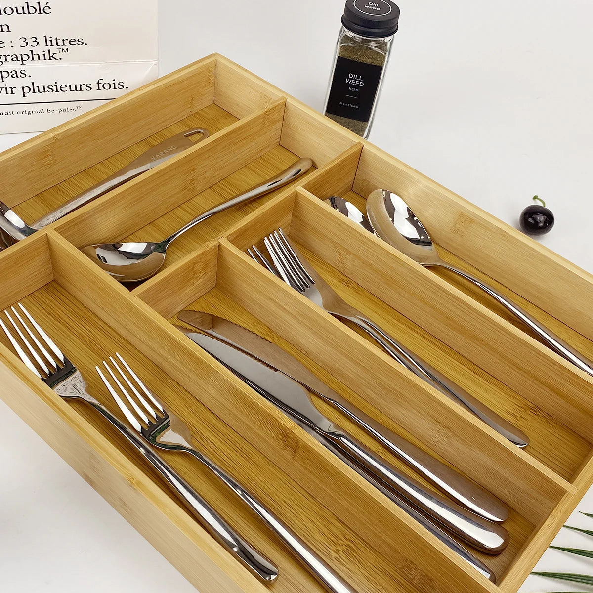 Bamboo Storage Box,Stylish and Simple Six-grid Bamboo Knife Box Sub-format Western Knife Box Kitchen Supplies Storage Box