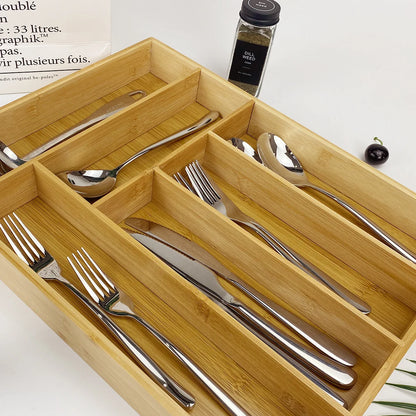 Bamboo Storage Box,Stylish and Simple Six-grid Bamboo Knife Box Sub-format Western Knife Box Kitchen Supplies Storage Box