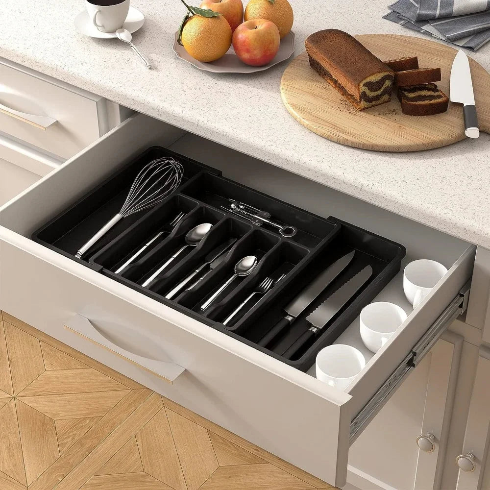 Expandable Kitchen Drawer Organizer Adjustable Utensil Tray Silverware Cutlery Holder Non-Slip Countertop Storage