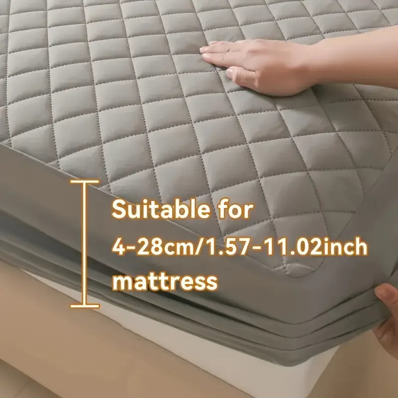 1pc Quilted Waterproof Fitted Sheet, Machine Washable Mattress Protector Single Double Bed Cover
