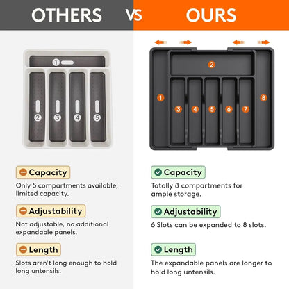 Expandable Kitchen Drawer Organizer Adjustable Utensil Tray Silverware Cutlery Holder Non-Slip Countertop Storage