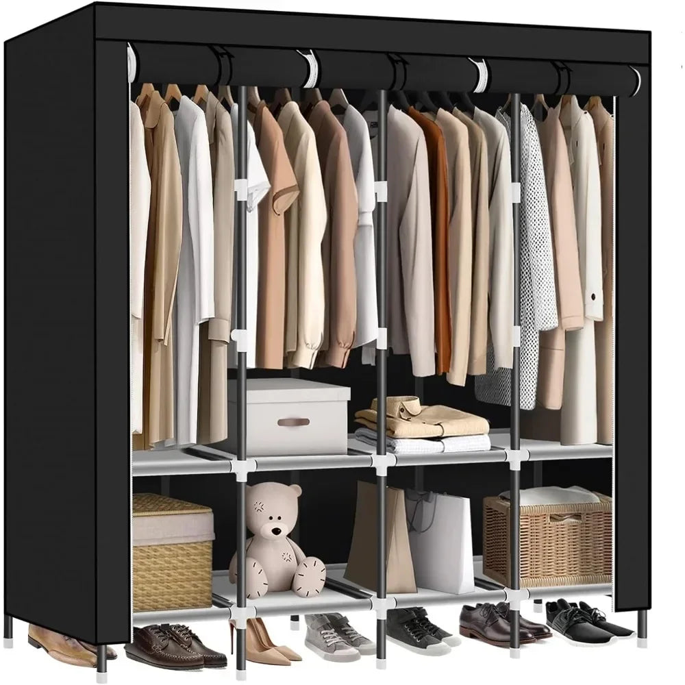 %a Portable closet, 19mm diameter for hanging clothes, with 4 hanging rods and 8 storage racks, non-woven, 67.9x18.4x70.8 inch