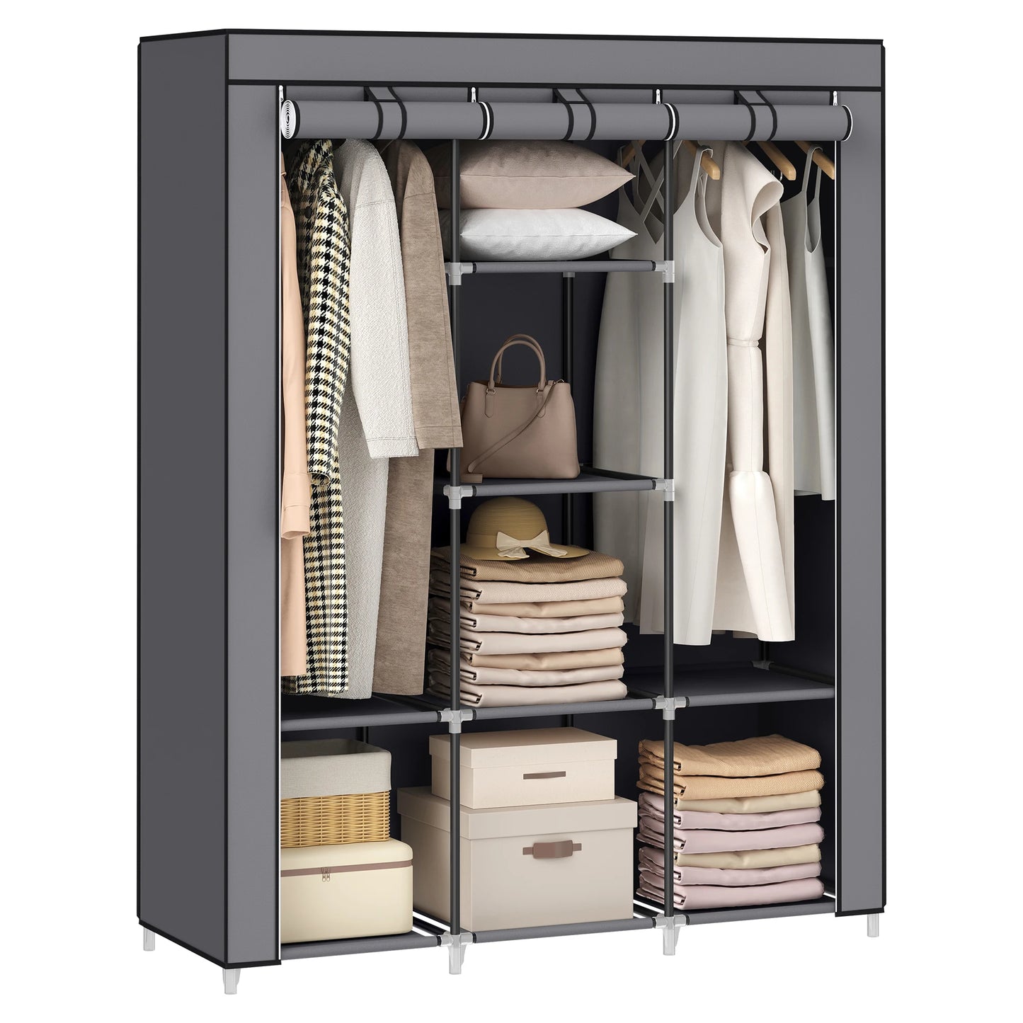 Modern folding clothing storage rack with non-woven cover, large-capacity portable wardrobe