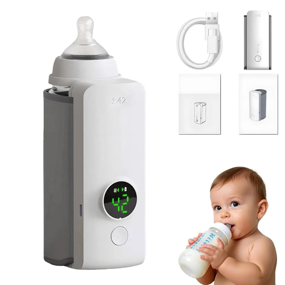 Rechargeable Baby Bottle Warmer 6Levels Temperature Adjustment with Temperature Display Warmer Sleeve Feeding Accessories