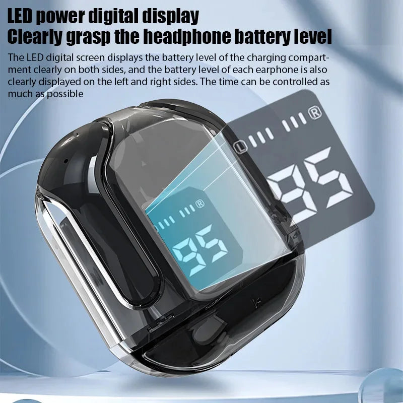 Transparent Bluetooth Headphones LED Power Digital Display Stereo Wireless Earphones TWS Earbuds Sport Headset +Smart Watch