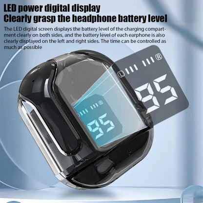 Transparent Bluetooth Headphones LED Power Digital Display Stereo Wireless Earphones TWS Earbuds Sport Headset +Smart Watch