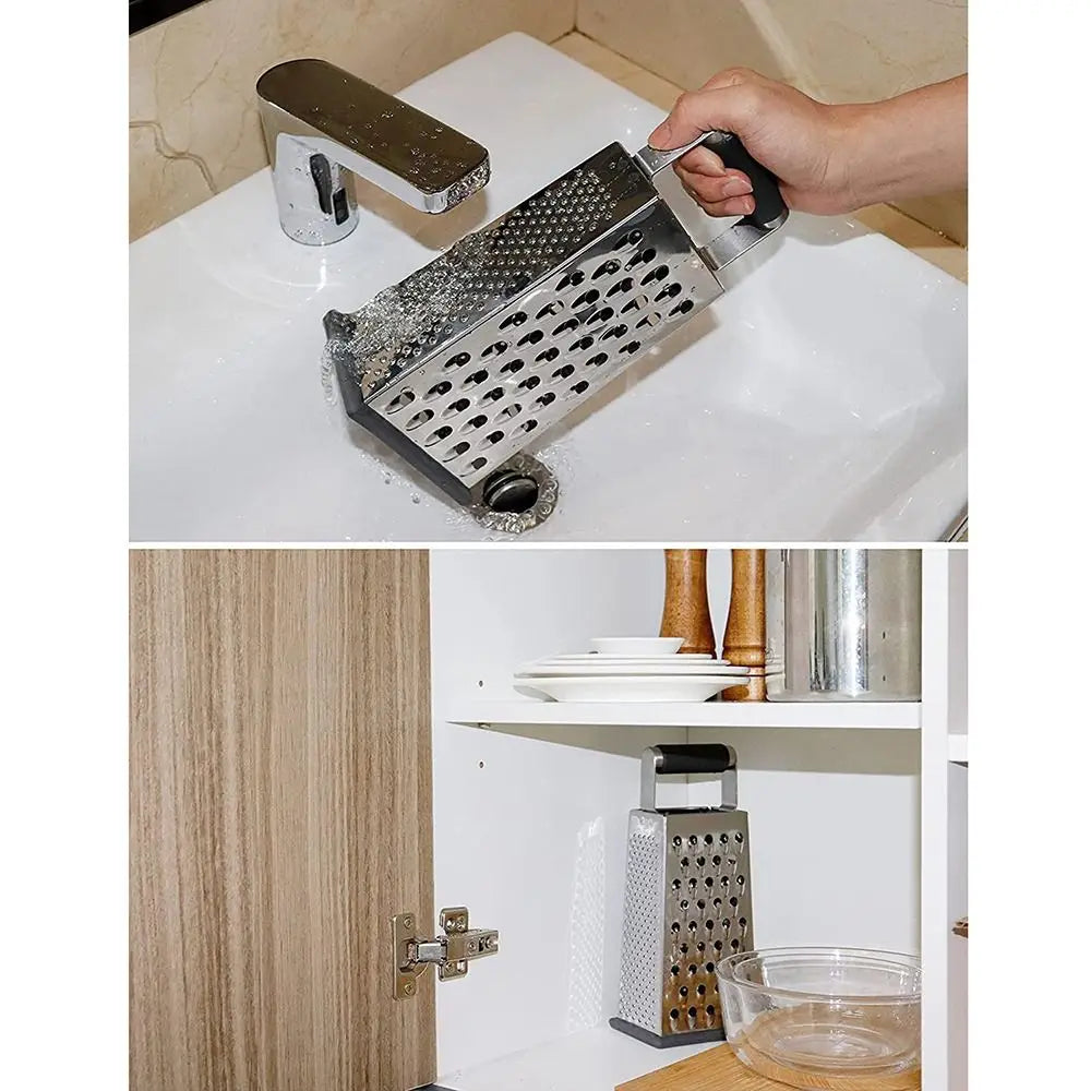 Stainless Steel Manual Cheese Grater 4-Sided Blades with Handle Vegetable Slicer Multifunctional Sharp Blades Garlic Mincer