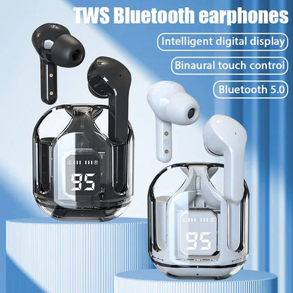 Transparent Bluetooth Headphones LED Power Digital Display Stereo Wireless Earphones TWS Earbuds Sport Headset +Smart Watch