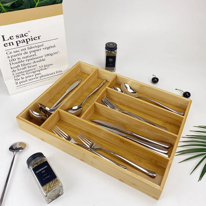 Bamboo Storage Box,Stylish and Simple Six-grid Bamboo Knife Box Sub-format Western Knife Box Kitchen Supplies Storage Box