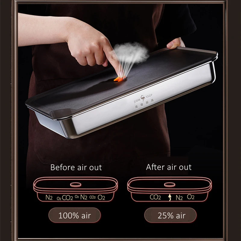 Luxury Transparency PP Cover Air Exhaust Fridge Storage Tray LFGB Certificate 304 Stainless Steel Food Fresh Keeping Box Case