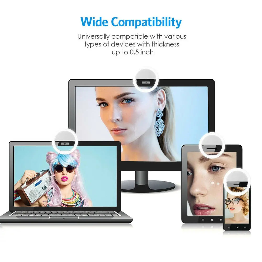 USB Rechargeable LED Selfie Ring Light with Phone Clip Photo Lamps Video Light Photography Ringlight for iPhone Samsung Xiaomi