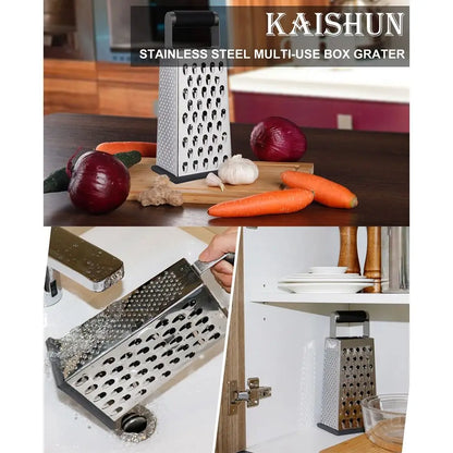 Stainless Steel Manual Cheese Grater 4-Sided Blades with Handle Vegetable Slicer Multifunctional Sharp Blades Garlic Mincer