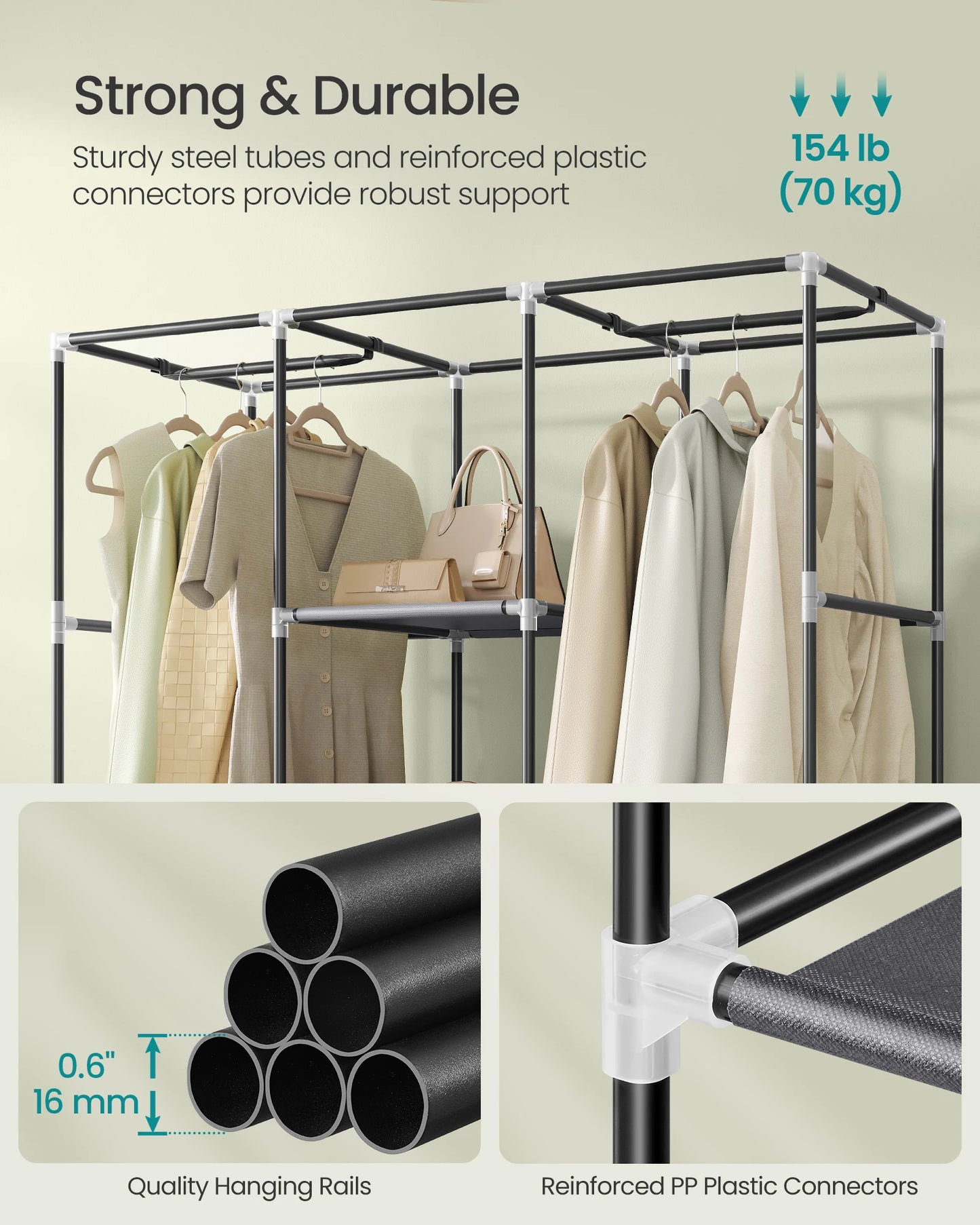 Modern folding clothing storage rack with non-woven cover, large-capacity portable wardrobe